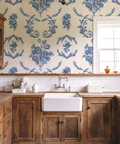 Alternative view of Blue Floral Damask Wallpaper