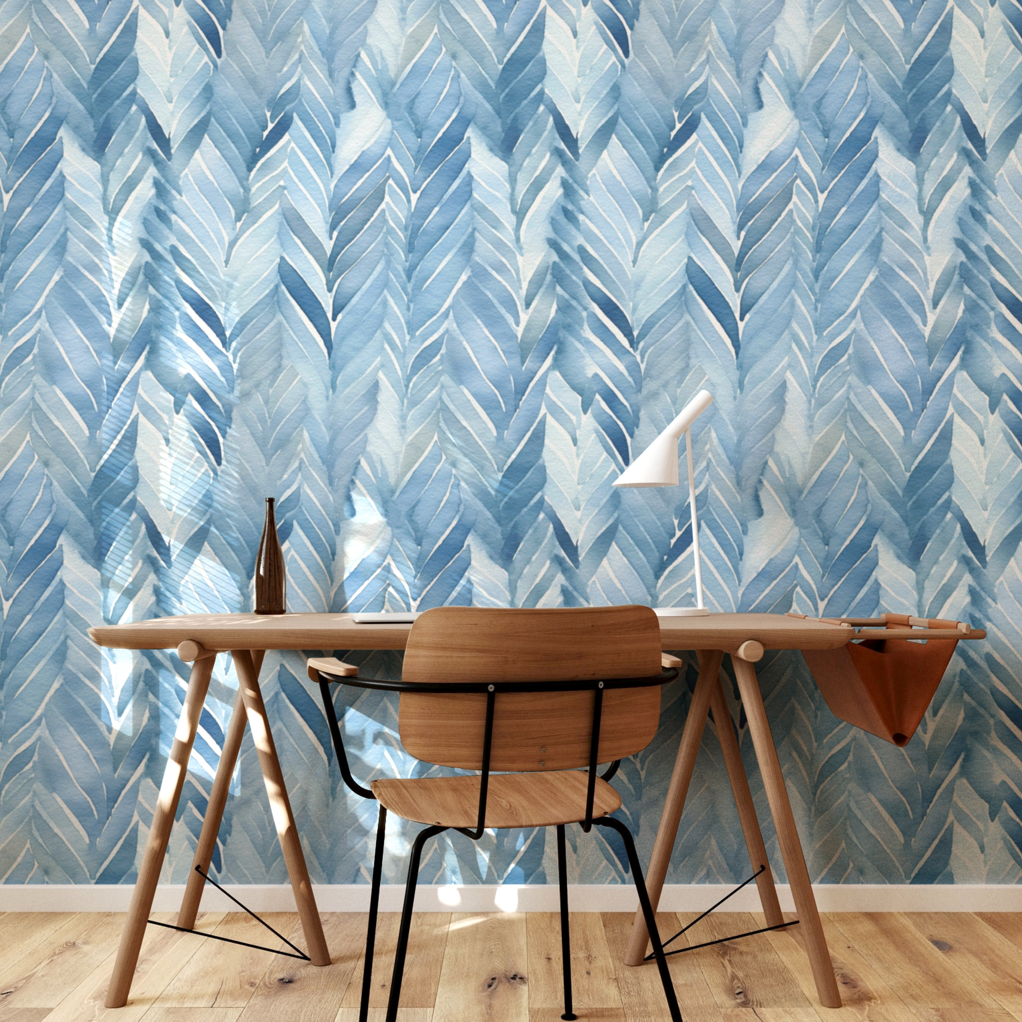 Modern Blue Wallpaper – Abstract Watercolor Herringbone