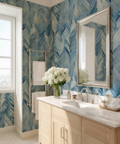 Alternative view of Blue Watercolor Herringbone Wallpaper