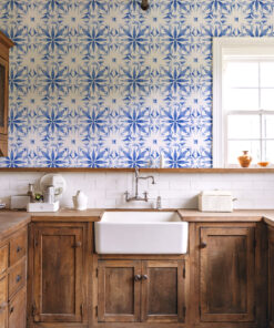 Alternative view of Blue Watercolor Moroccan Tile Wallpaper