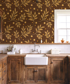 Alternative view of Vintage Brown and Gold Botanical Wallpaper