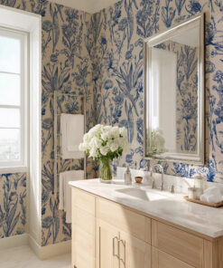 Alternative view of Classic Blue Botanical Wallpaper