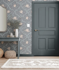 Alternative view of Blue Grey Vintage Tulip Wallpaper