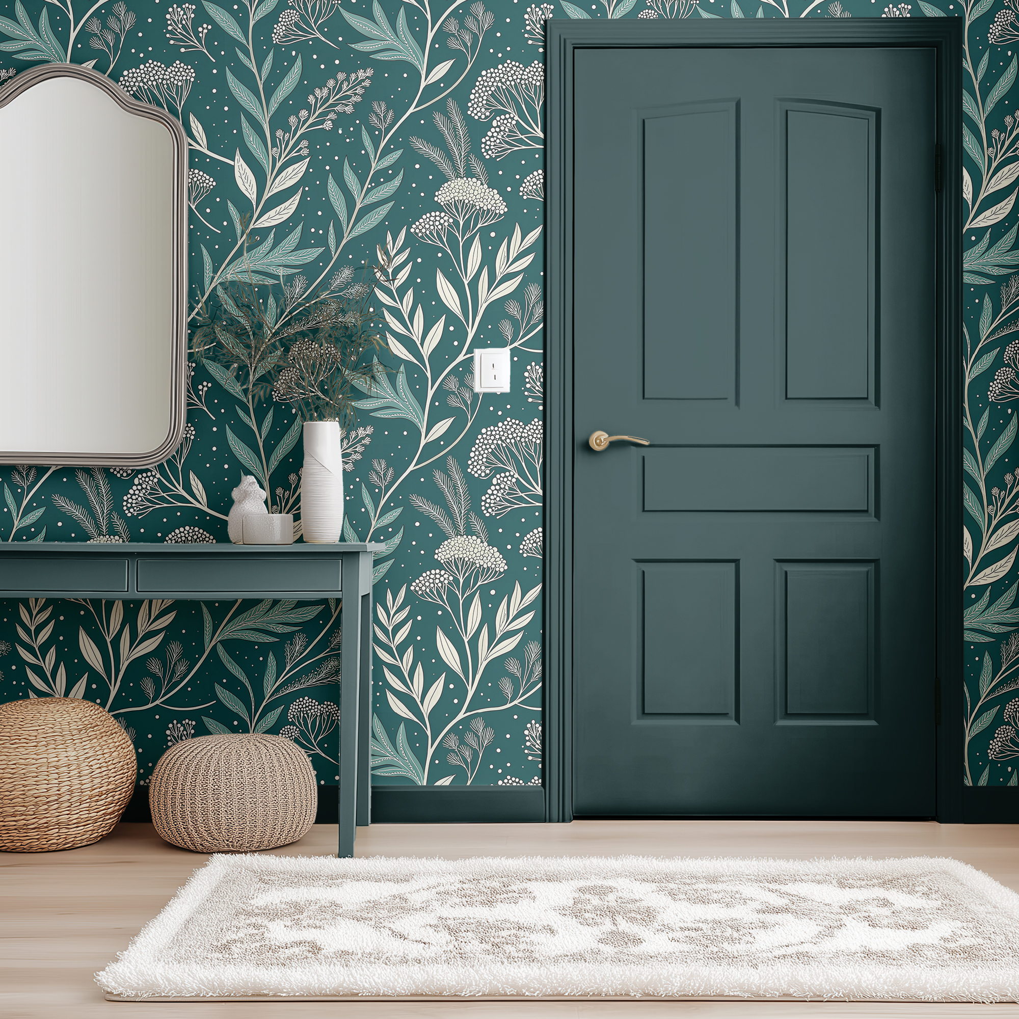 Emerald Green Floral Wallpaper - Dark Botanical Peel and Stick