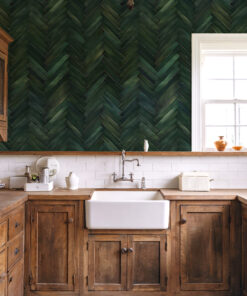 Alternative view of Green Herringbone Tile Wallpaper