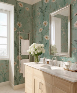 Alternative view of Teal Daisy Meadow Wallpaper