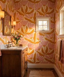 Retro Boho Pink Botanical Wallpaper