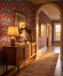 Retro Folk Art Floral Wallpaper