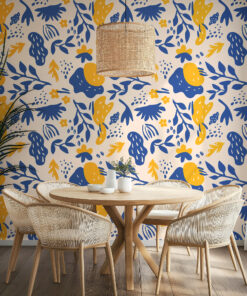 Modern Abstract Blue & Mustard Wallpaper
