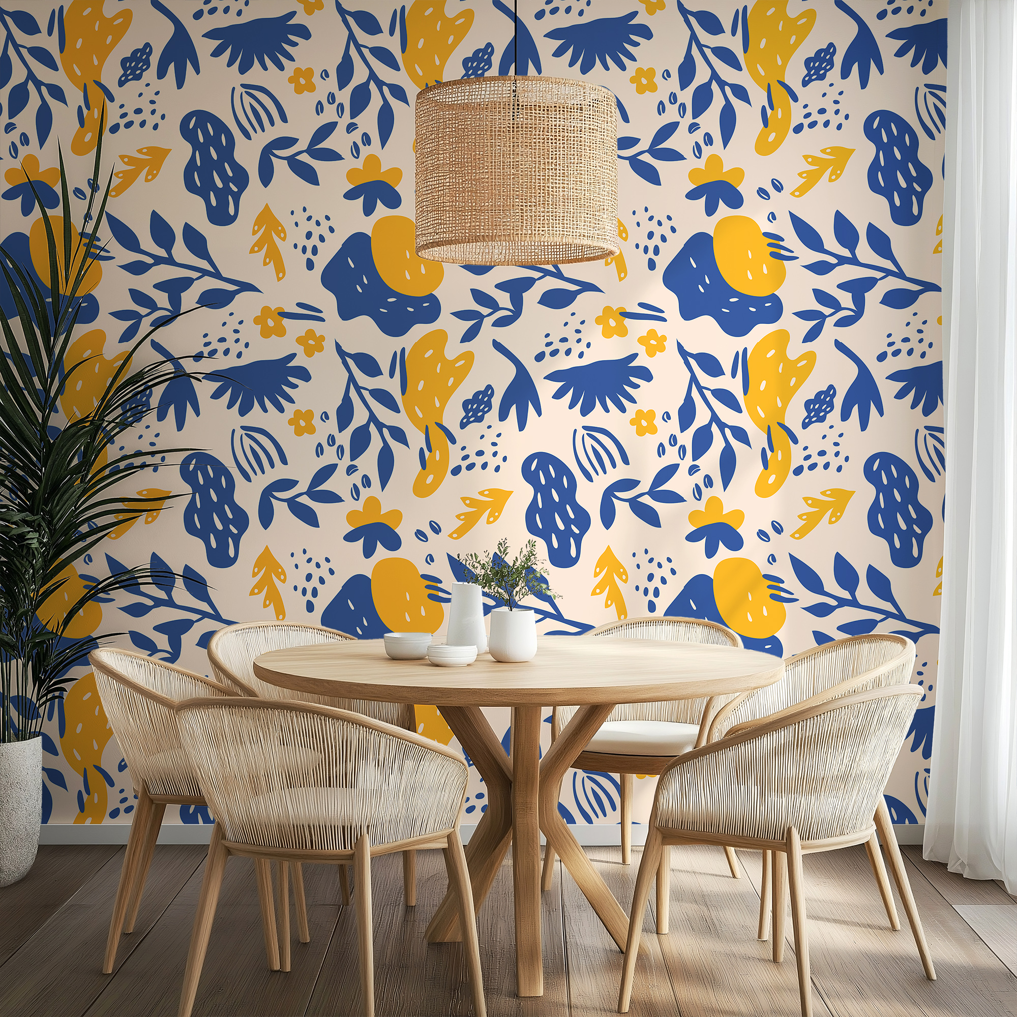 Modern Abstract Blue & Mustard Wallpaper