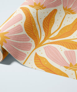 Alternative view of Retro Boho Pink Botanical Wallpaper