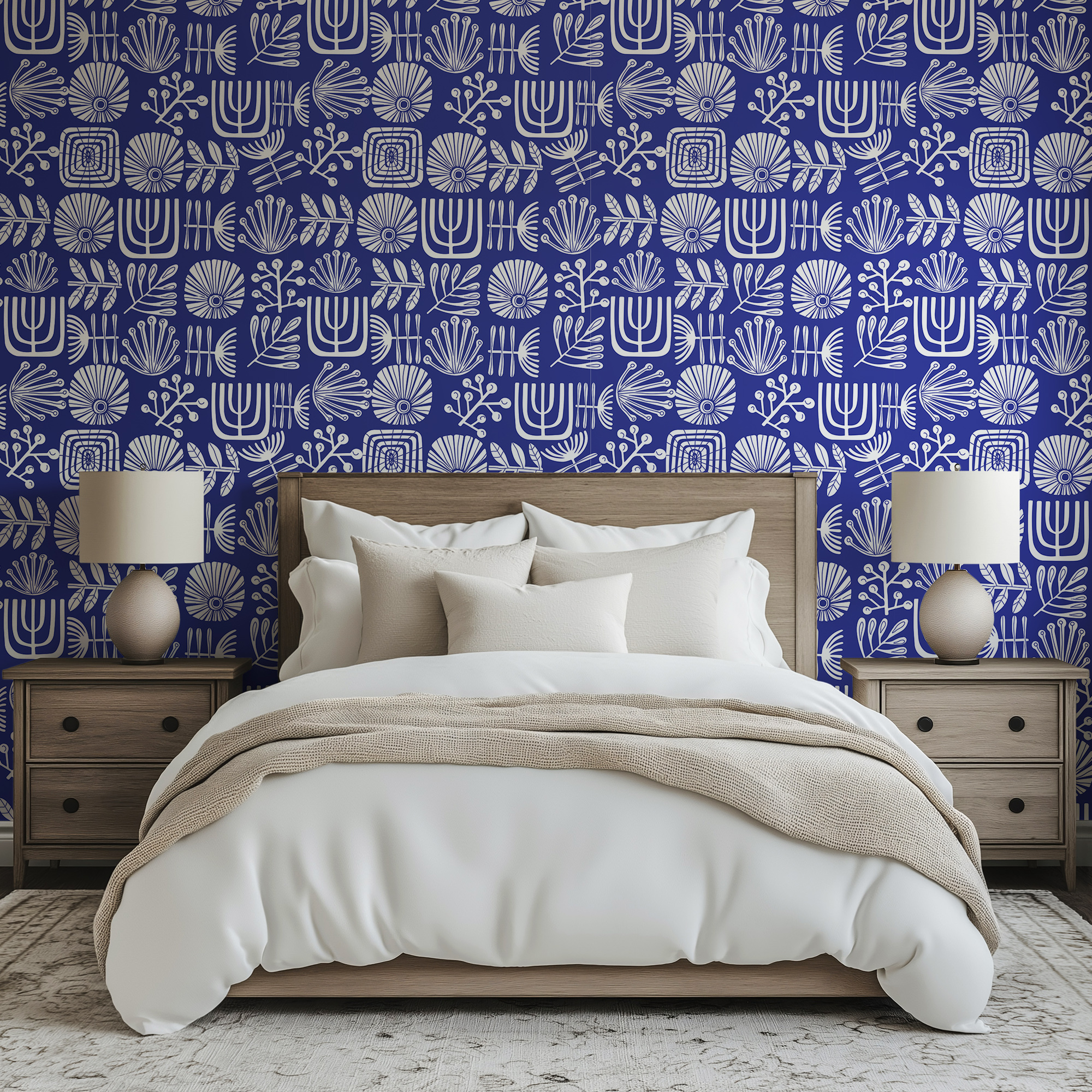 linocut blue wallpaper mockup 1