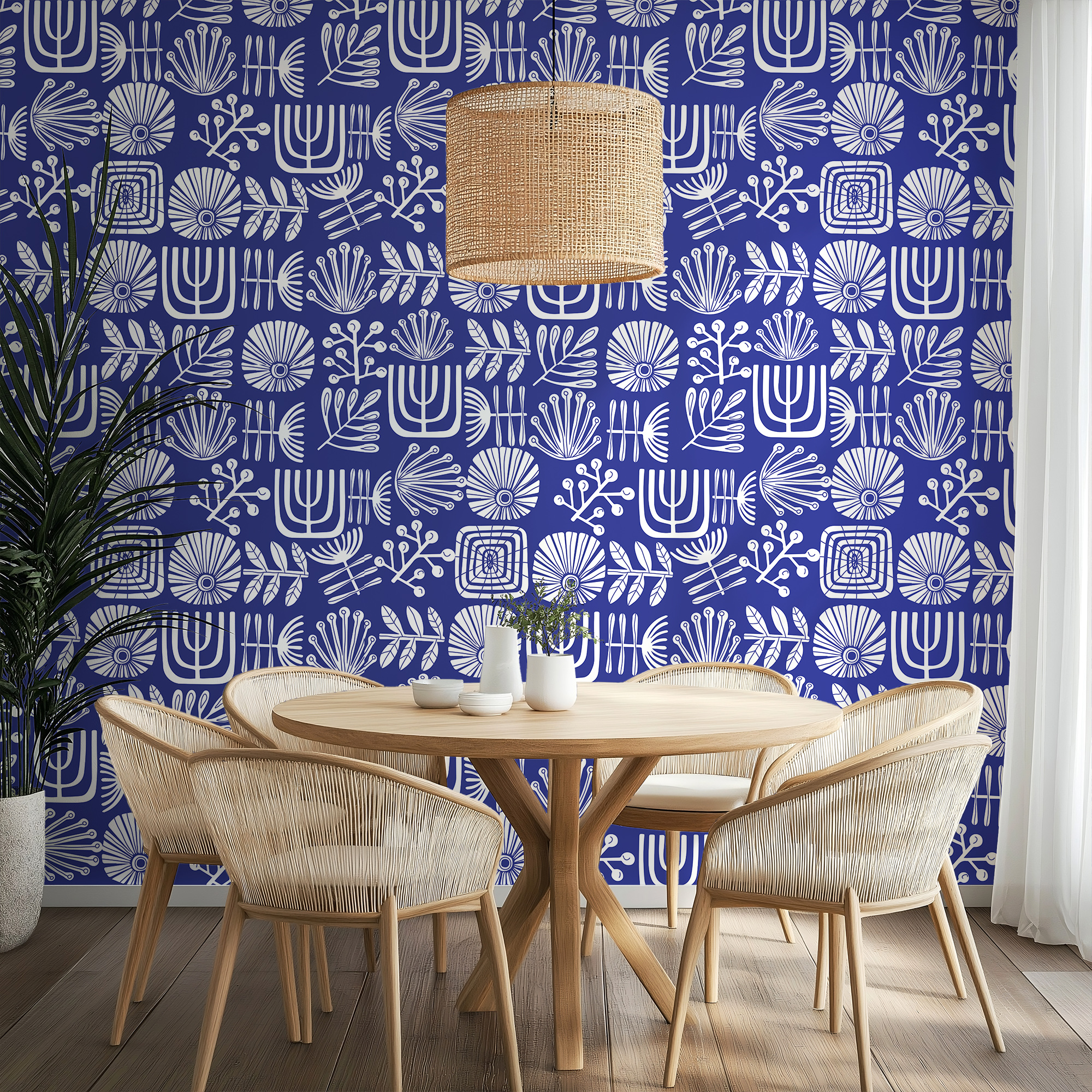 linocut blue wallpaper mockup 4