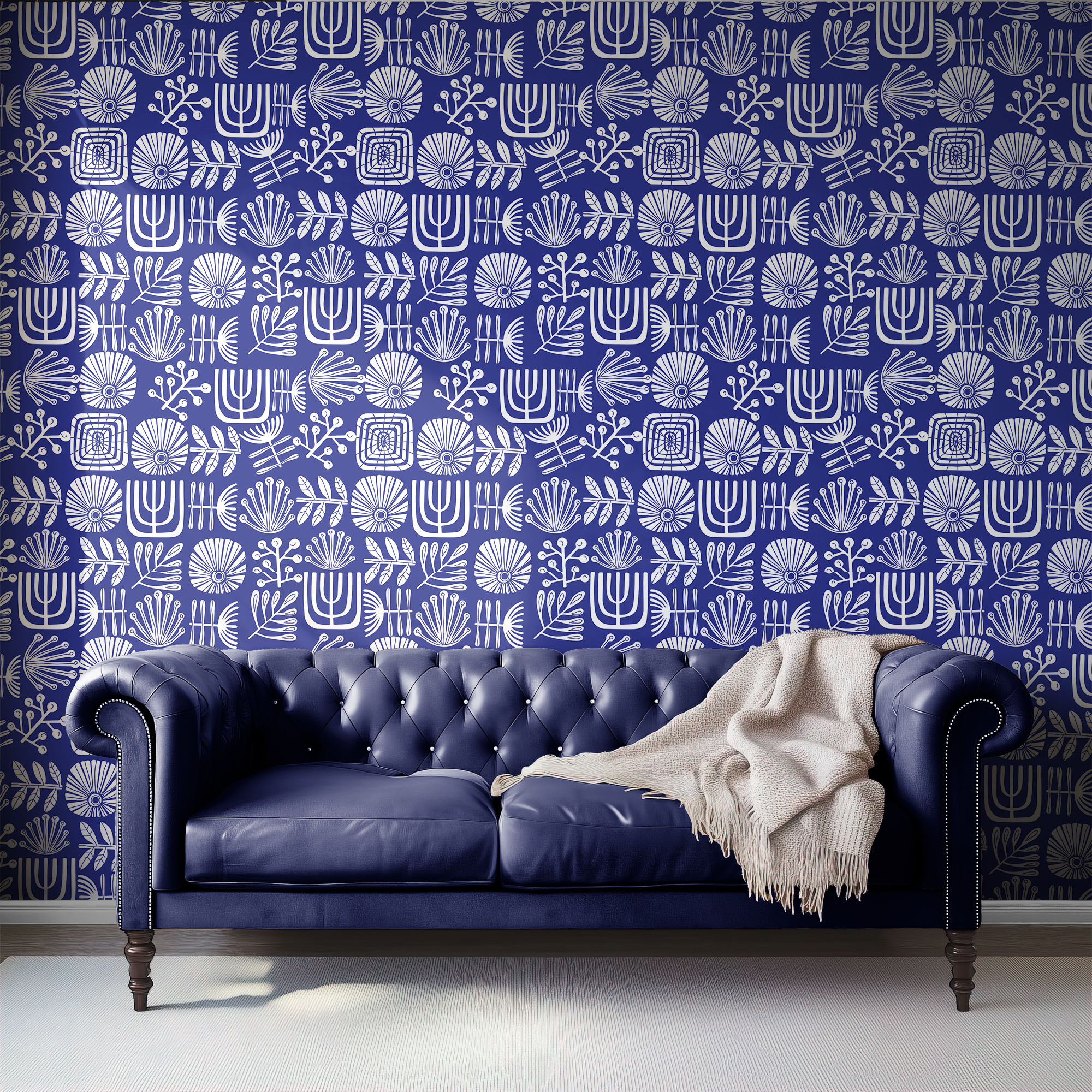 linocut blue wallpaper mockup 7