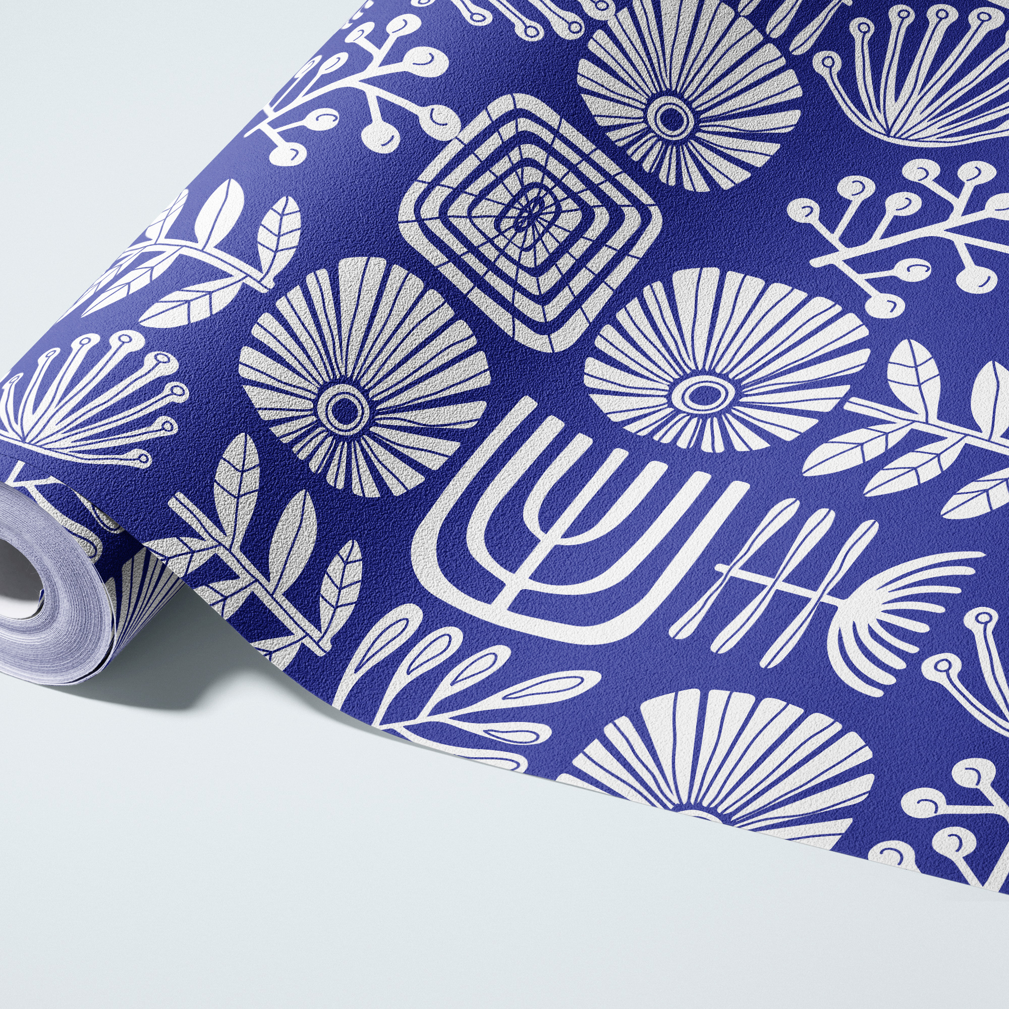 linocut blue wallpaper mockup 9