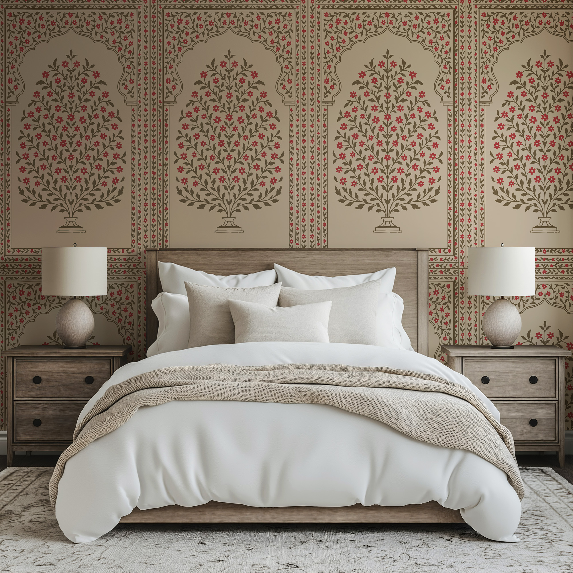 Indian Mughal Block Print Wallpaper - Floral Arch