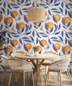 Watercolor Citrus & Blue Leaf Peel Stick Wallpaper