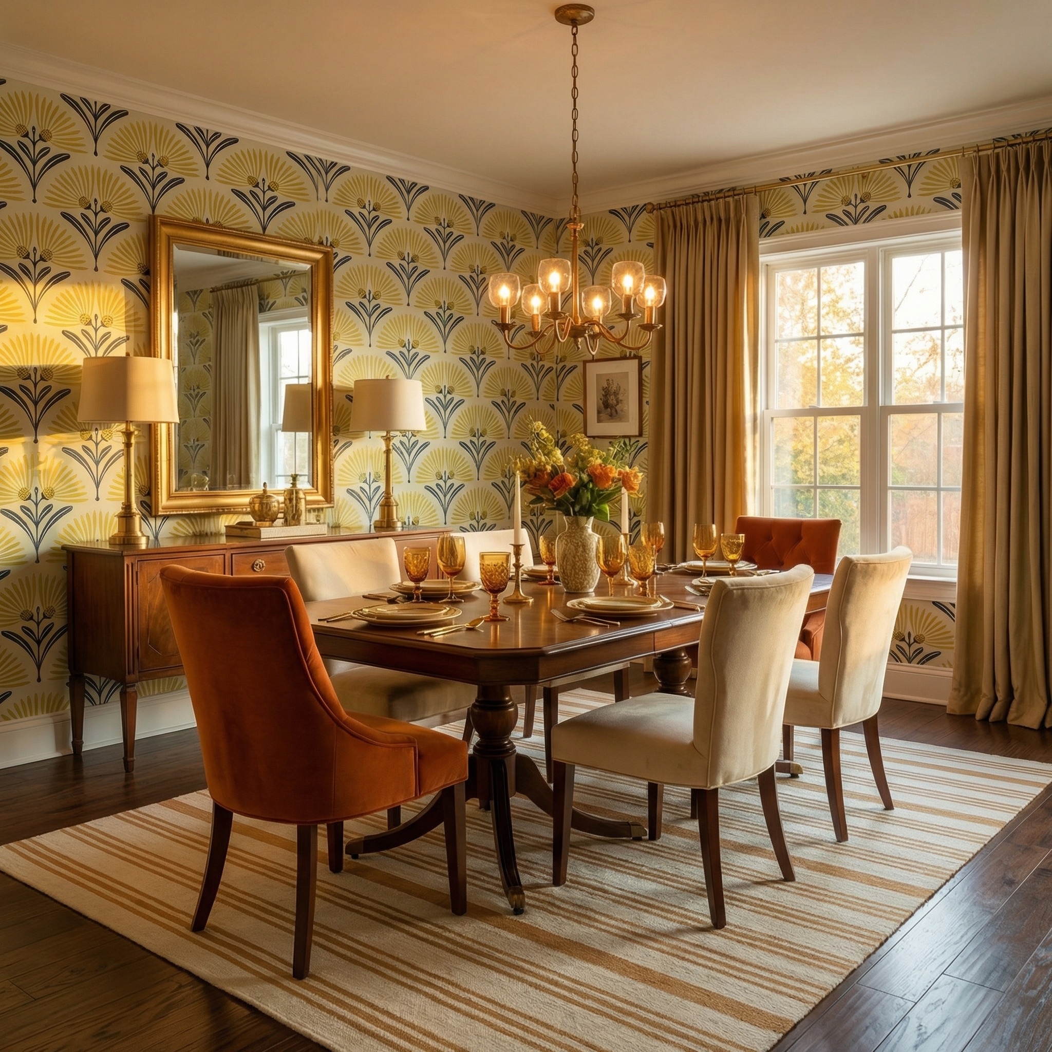 Art Deco gold peel and stick wallpaper