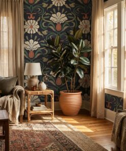 Alternative view of Dark Floral Damask Wallpaper